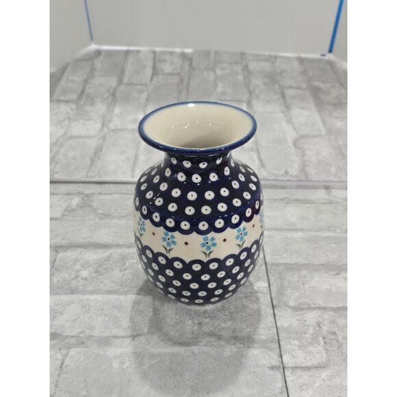 Boleslawiec Handmade Blue Eyed Peacock Pitcher Vase 7" Floral Cobalt - Picture 2 of 10